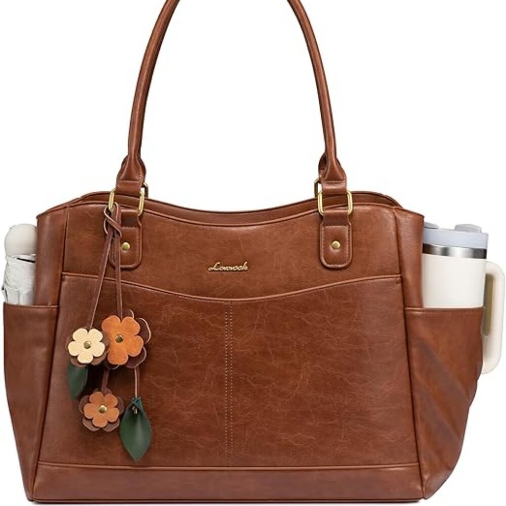 LOVEVOOK Vintage Leather Laptop Tote • Work & Office Bag
